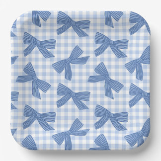Coquette blue gingham and bows paper plates