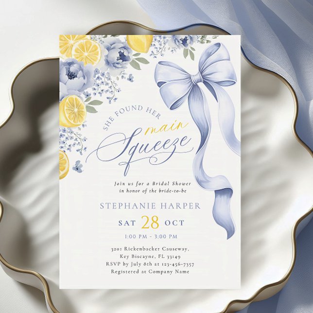 Coquette Blue Lemon Bridal Shower Invitation (Creator Uploaded)