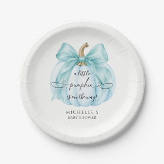 Coquette Blue Little Pumpkin Baby Shower Paper Plates