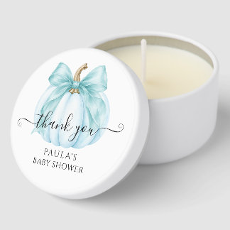 Coquette Blue Little Pumpkin Baby Shower Thank You Mini Candle Favors