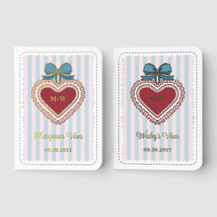Coquette Blue Pink Ruffled Heart Stripes Wedding Foil Vow Books