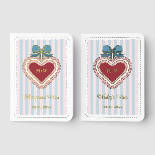 Coquette Blue Pink Ruffled Heart Stripes Wedding Foil Vow Books