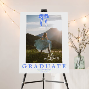 Coquette Blue Ribbon Photo Graduation Party Sign