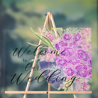 Coquette Blue Sheer bow and Bright Rose Bouquet Acrylic Sign