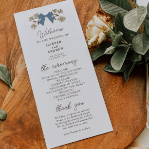 Coquette Blue Yellow Bows Wedding Ceremony Program