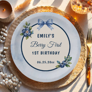 Coquette Blueberry Bow Berry First Birthday Paper Plates