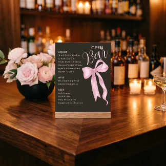Coquette Blush Bow Black Engagement Party Acrylic Sign