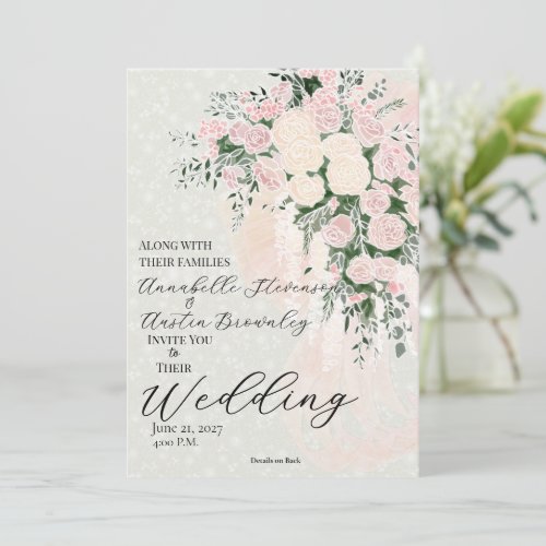 Coquette Blush Bow Rose Wisteria Cascade Bouquet Invitation
