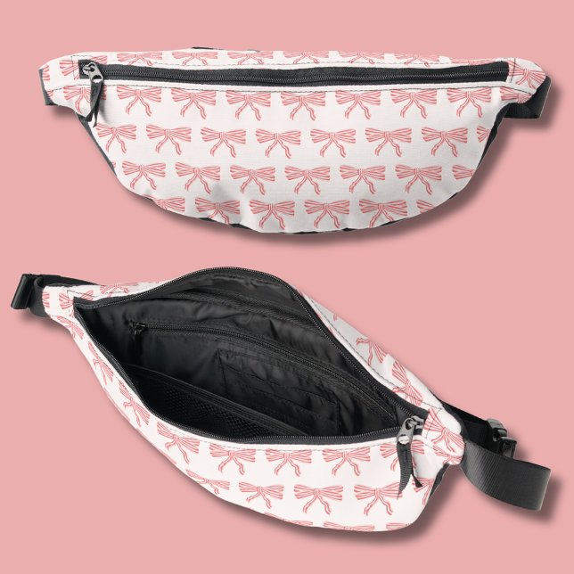 Coquette blush pink and red striped bows fanny pack (Girls fanny pack with blush pink bow design.)