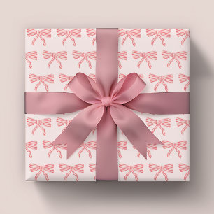 Coquette blush pink and red striped bows wrapping paper