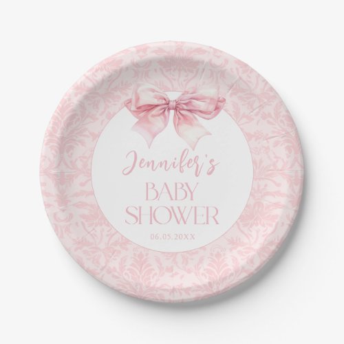 Coquette Blush Pink Bow Baby Girl Shower Paper Plates