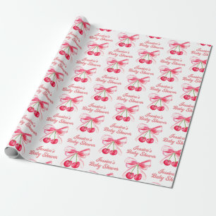 Coquette Blush Pink Bow Cherry Girly Baby Shower Wrapping Paper