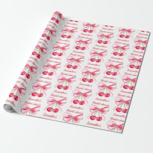 Coquette Blush Pink Bow Cherry Girly Bridal Shower Wrapping Paper