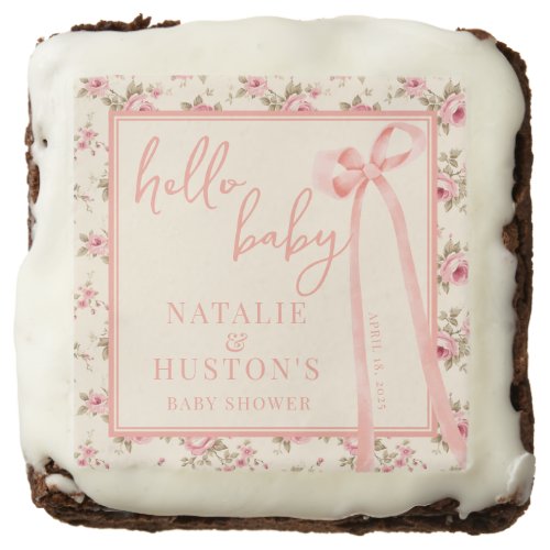 Coquette Blush Pink Bow Floral Baby Shower Custom Brownie