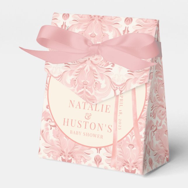Coquette Blush Pink Bow Floral Baby Shower Custom Favor Boxes (Front Side)