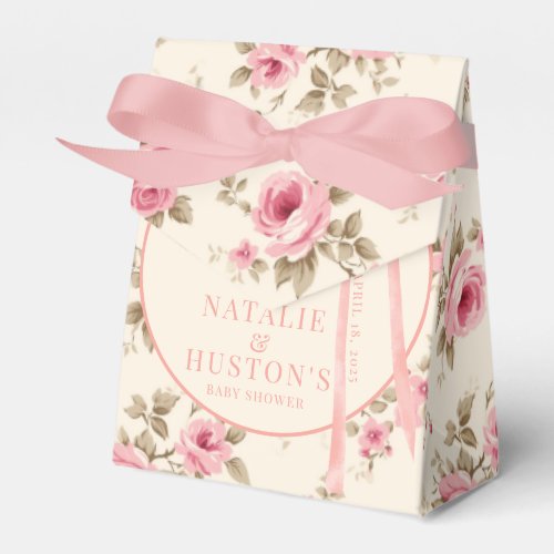 Coquette Blush Pink Bow Floral Baby Shower Custom Favor Boxes