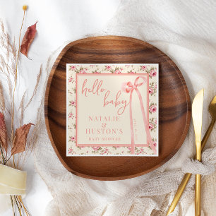 Coquette Blush Pink Bow Floral Baby Shower Custom Napkins