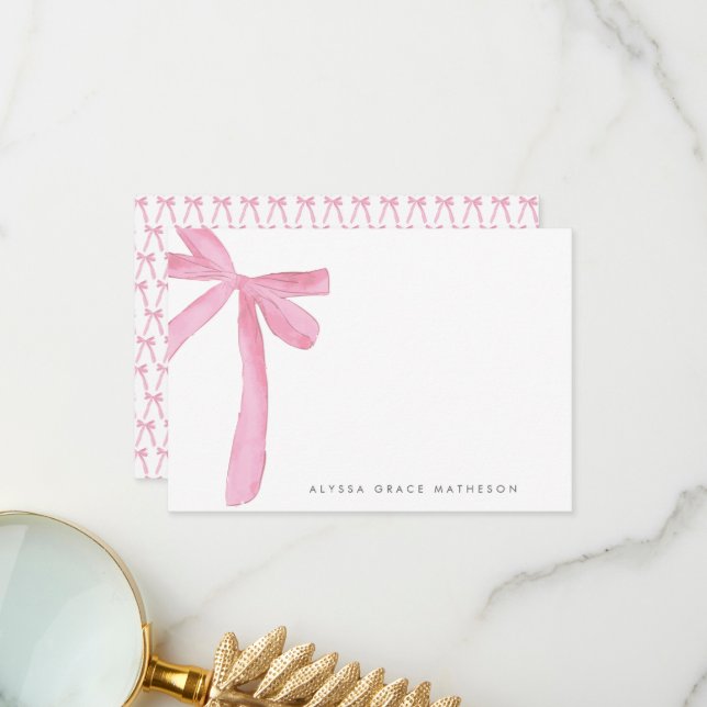 Coquette Blush Pink Bow Personalized Name Thank You Card (Front/Back In Situ)