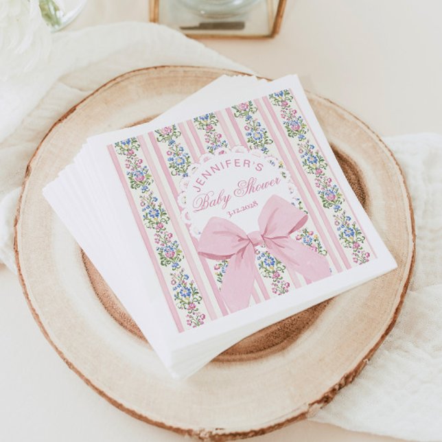 Coquette Blush Pink Bow Rose Baby Shower Napkins (Creator Uploaded)