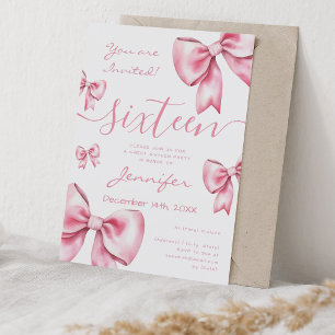 Coquette Blush Pink Bow Sweet 16 Party Invitation
