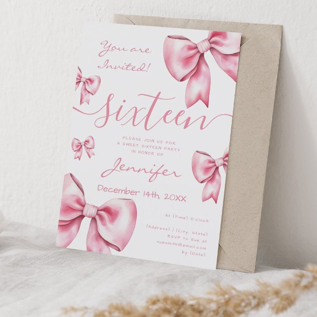 Coquette Blush Pink Bow Sweet 16 Party  Invitation (Coquette Blush Pink Bow Sweet 16 Party Invitation)
