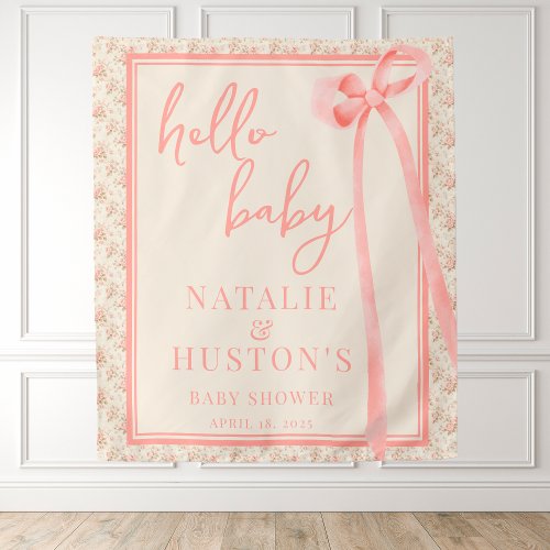 Coquette Blush Pink Bow Whimsical Cute Baby Shower Tapestry