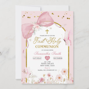 Coquette Blush Pink Butterfly First Holy Communion Invitation