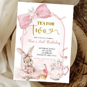 Coquette Blush Pink Floral Bow Bunny Tea Party  In Invitation
