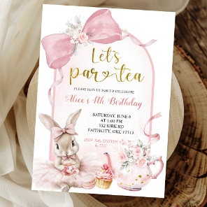 Coquette Blush Pink Floral Bow Bunny Tea Party  Invitation