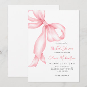 Coquette Blush Pink Ribbon Bow Bridal Shower Invitation
