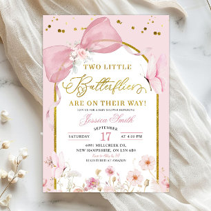 Coquette Blush Pink Twins Butterfly Baby Shower Invitation