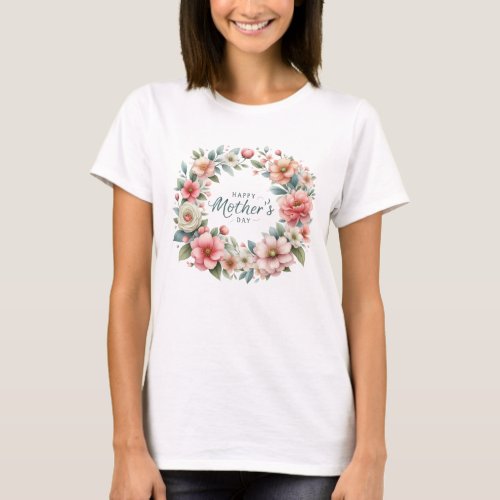 Coquette blush spring flowers wreath Mothers Day T_Shirt
