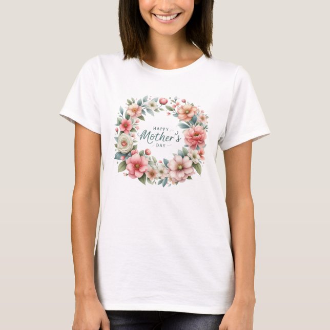 Coquette blush spring flowers wreath Mother's Day T-Shirt (Front)