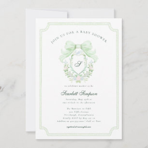 Coquette Botanical Crest Elegant Shower Invitatio  Invitation