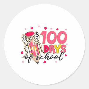 Coquette Bow 100 Days Of School Pencil Girls Kids Classic Round Sticker