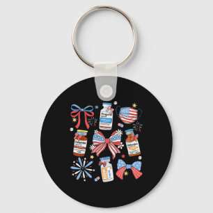Coquette Bow 4th Of July Nurse Girly Pharmacy Icu Keychain