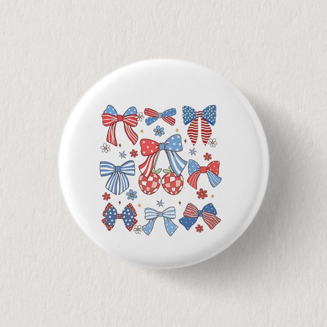 Coquette Bow 4th Of July USA American Patriotic  Button (Front)
