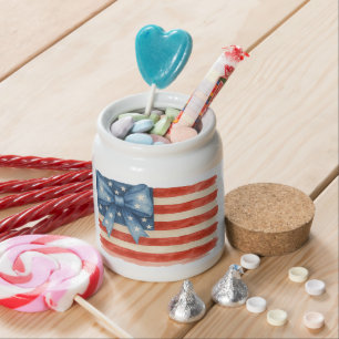 Coquette Bow American Flag Watercolor 4th of July Candy Jar
