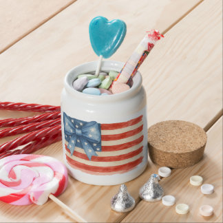 Coquette Bow American Flag Watercolor 4th of July Candy Jar