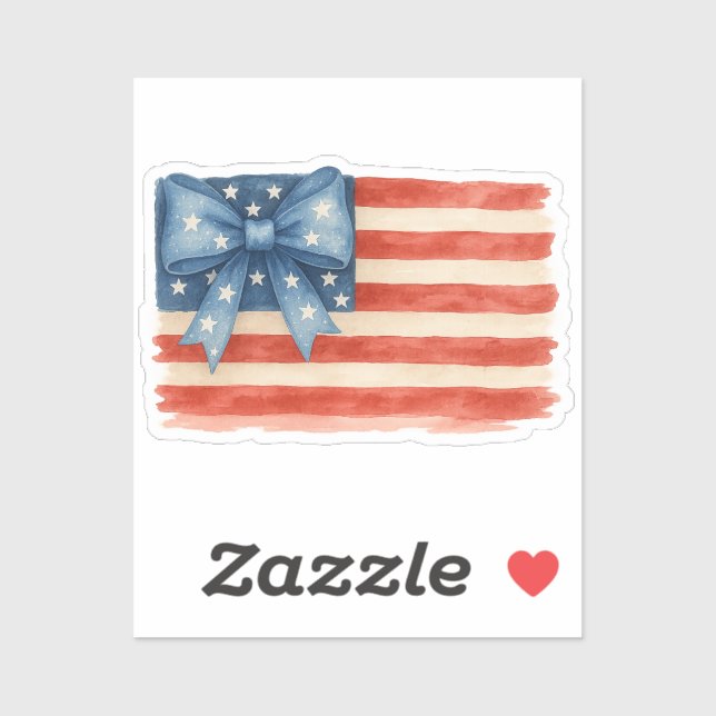 Coquette Bow American Flag Watercolor 4th of July Sticker (Sheet)