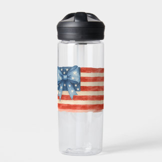 Coquette Bow American Flag Watercolor 4th of July Water Bottle