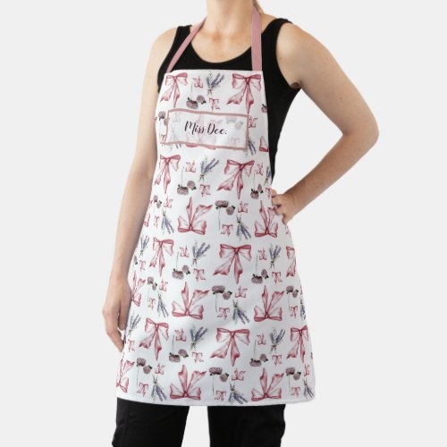 Coquette Bow and Floral Print _ Soft Pink  Name Apron