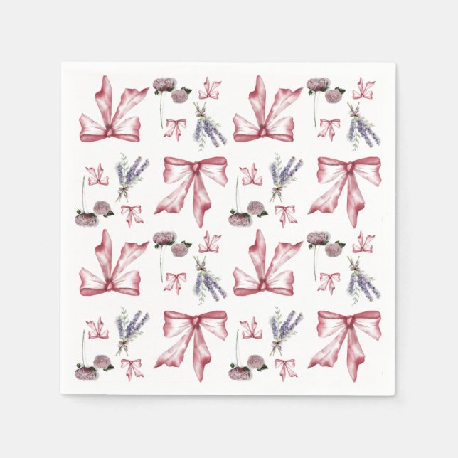 Coquette Bow and Floral Print - Soft Pink Napkins (Front)