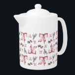 Coquette Bow and Floral Print - Soft Pink Teapot<br><div class="desc">Elevate your style with our Watercolor Bows & Blooms Coquette Pattern. This playful design features watercolor bows, lavender, and peonies for a charming and elegant touch. Perfect for adding a whimsical vibe to any item or space. Embrace the enchantment of this unique pattern, blending floral beauty with a coquette flair....</div>
