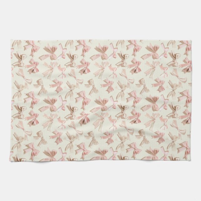 Coquette Bow Apron | Blush Pink Ribbon Pattern  Kitchen Towel (Horizontal)