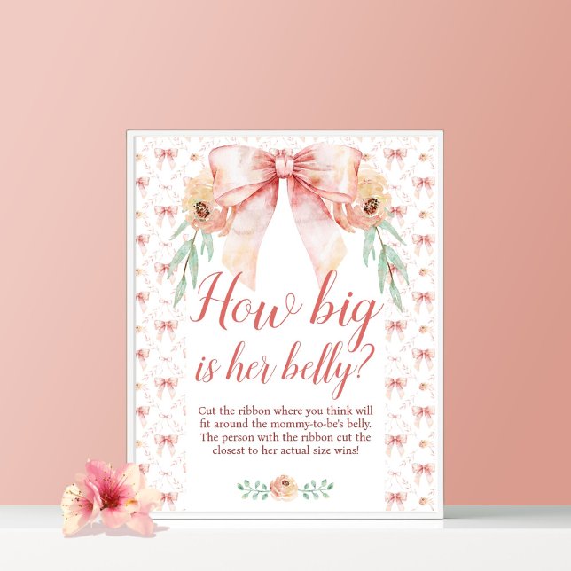 Coquette Bow Baby Shower How Big is Belly Poster (Creator Uploaded)