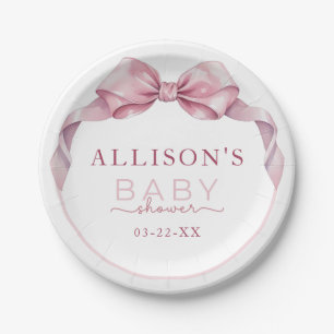 Coquette Bow Baby Shower Plates – Elegant Pink Rib