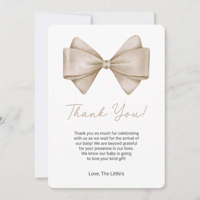 Coquette Bow Baby Shower Thank You Card (Front)