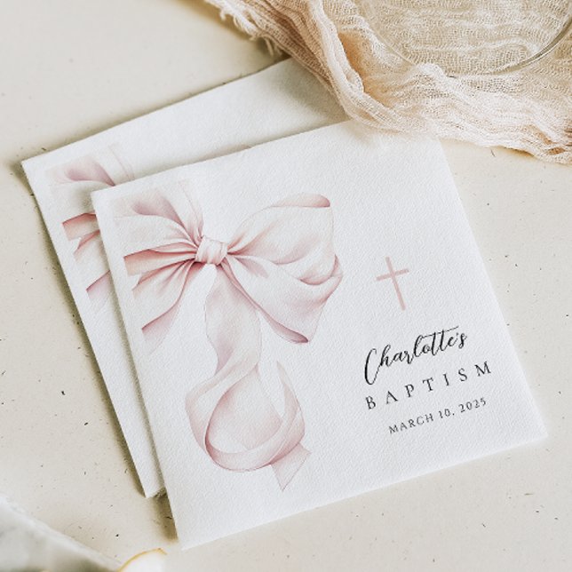 Coquette Bow Baptism Invitation Napkins (Creator Uploaded)