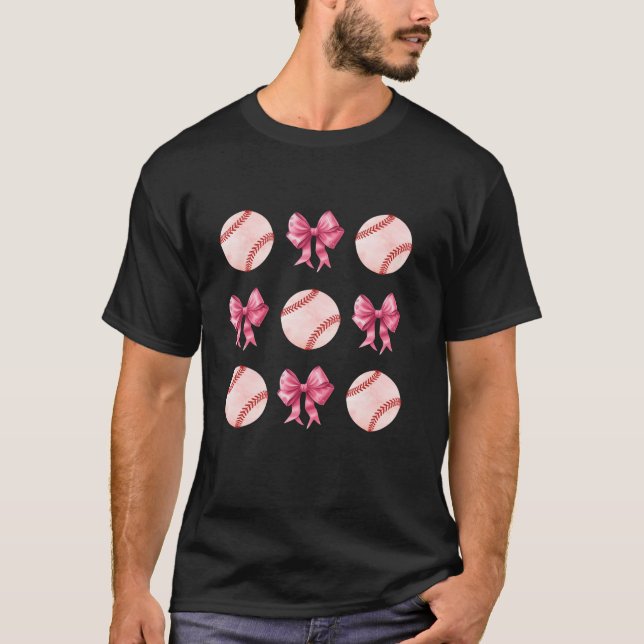 Coquette Bow Baseball For Girls Kids Mama Mom T-Shirt (Front)